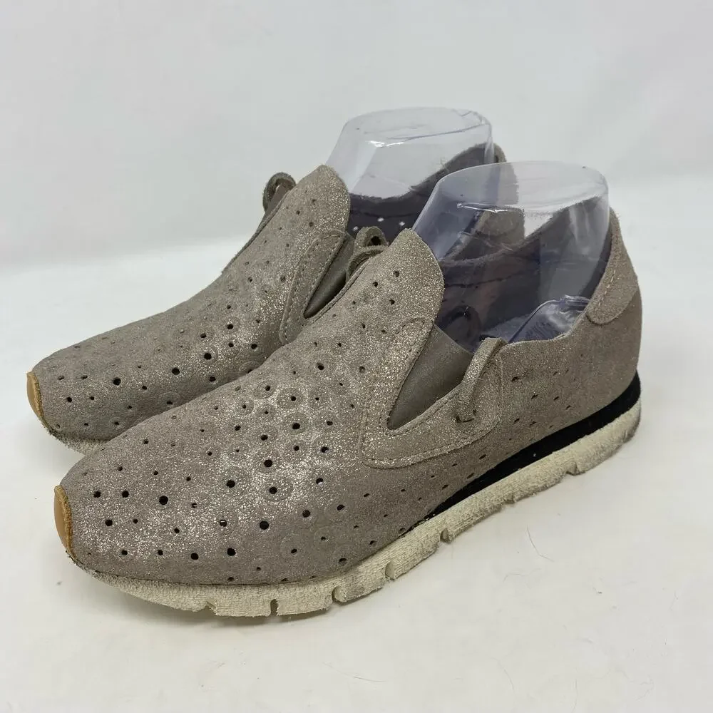 OTBT Lunar Gray Metallic Silver Leather Lace Up Sneakers Shoes Womens Size 7.5